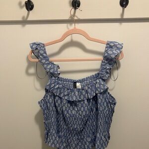 Divided Blue and White Patterned Crop Top